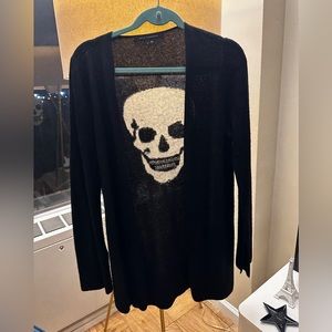 Skul Print Open Front Cashmere Cardigan